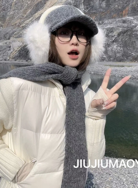 新款韩系围巾鸭舌帽一体帽女士妈妈秋冬加厚保暖毛线帽护耳针织帽