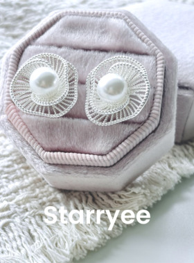 Starryee法式镂空珍珠花苞耳饰女