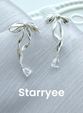 Starryee蝴蝶结水滴锆石耳钉女
