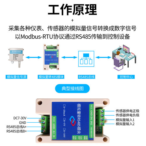 模拟量采集模块20mA 5V 10V转RS485变送器Modbus宽电压 AD高精度 - 图2