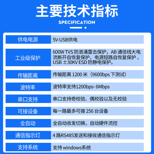 USB转4路rs485转换器4口rs485串口线串口通讯模块四个COM口工业级 - 图2