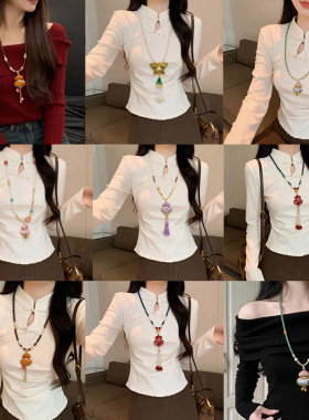 国风非遗宋锦葫芦吊坠天然青金石串珠项链玛瑙珍珠秋冬毛衣链女士