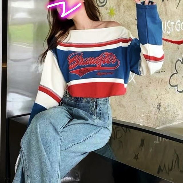 American retro letter print loose casual sweatshirt T