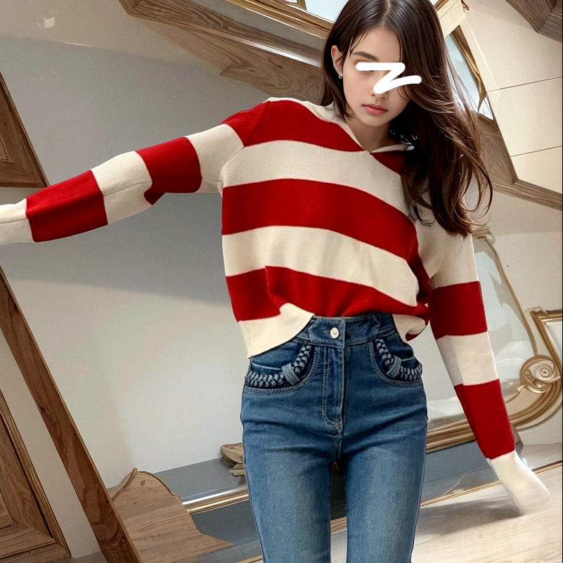 小景家红白撞色甜美海军领条纹毛衣女秋季短款甜辣修身羊毛针织衫,淘宝优惠券,粉丝福利购,淘宝优惠卷