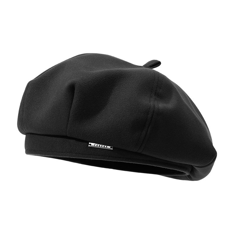 韩版毛呢贝雷帽女秋冬款显脸小2025新款大头围黑色八角帽画家帽子,淘宝优惠券,粉丝福利购,淘宝优惠卷