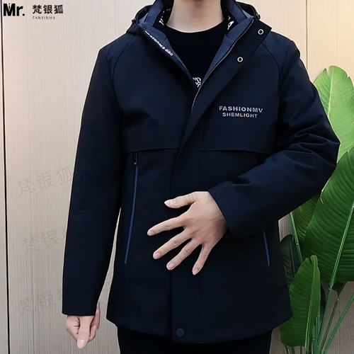 派克服男冬季貂绒内胆可拆卸短款外套加绒加厚仿皮草休闲宽松棉服 - 图2