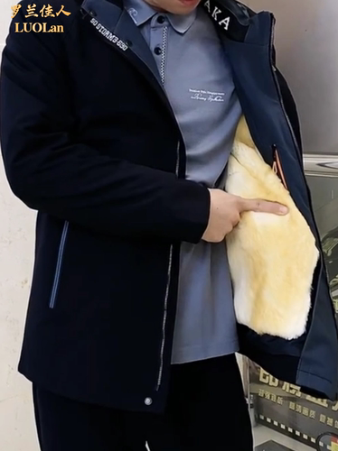 派克服男款冬季短款2025新款加绒加厚皮草外套内胆可拆卸皮毛一体 - 图0