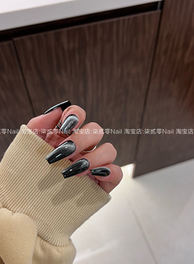 柒贰零Nail 欧美辣妹夜空黑晶石猫眼 穿戴甲手工假指甲成品可拆卸