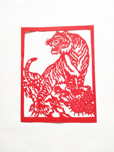 虎 动物红色绿色剪纸纯手工窗花装饰画成品剪花红纸中国特色 白虎 - 图2