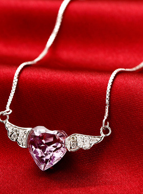 久爱 紫色水晶项链 女 守护之翼吊坠 韩版 时尚 包邮