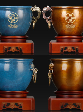 黄铜聚宝盆摆件办公室书房客厅