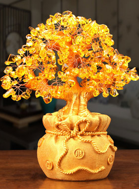 陶瓷招财猫黄水晶发财树办公室客厅玄关店铺收银台摆件开业礼品