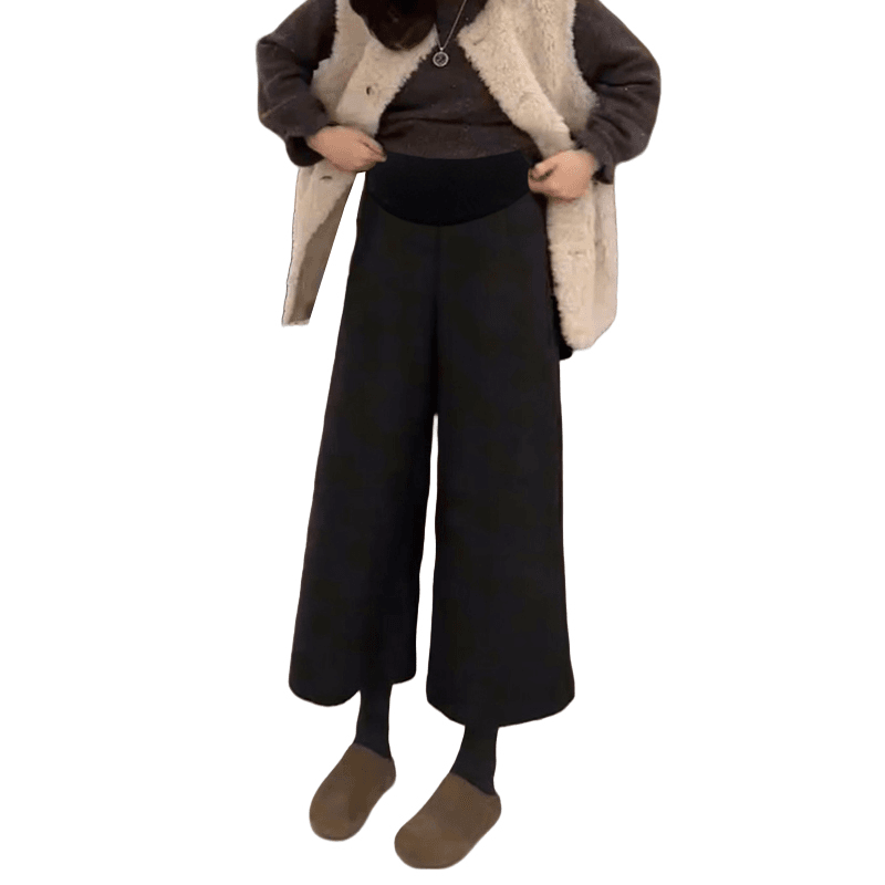Maternity pants for autumn and winter belly support, wide-leg pants, woolen plus velvet, thickened eight-quarter pants, large size loose leggings