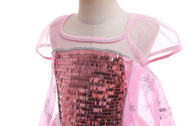 夏季女童粉色艾莎Elsa公主裙Frozen爱莎披风长裙小女孩好看漂亮裙 - 图3