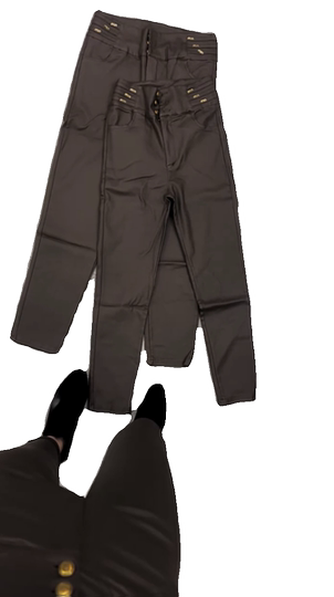 Women's high-waist coated plus fleece nine-point plus fleece brushed leather pants