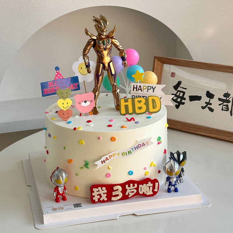 黄金赛罗儿童蛋糕装饰卡通超人奥特曼摆件男孩生日派对烘焙插件w,淘宝优惠券,粉丝福利购,淘宝优惠卷