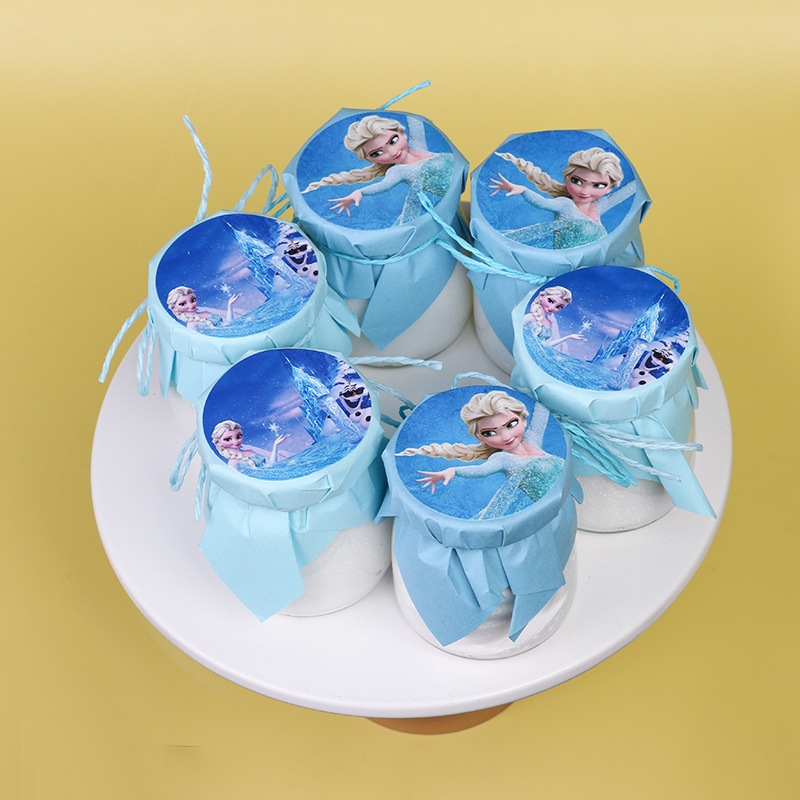 冰雪奇缘甜品台装饰生日布置蓝色系爱艾莎公主蛋糕插件推推乐贴纸 - 图1
