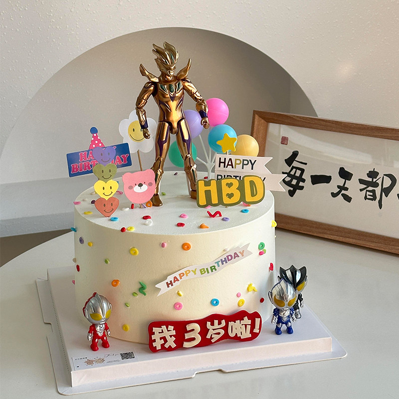 黄金赛罗儿童蛋糕装饰卡通超人奥特曼摆件男孩生日派对烘焙插件w,淘宝优惠券,粉丝福利购,淘宝优惠卷