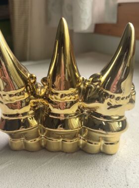 圣诞老人金色陶瓷精灵小矮人摆件礼物礼品