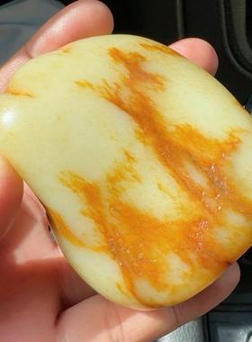 正宗新疆和田玉籽料老坑玛丽艳红油皮羊脂玉原石把件过灯收藏级