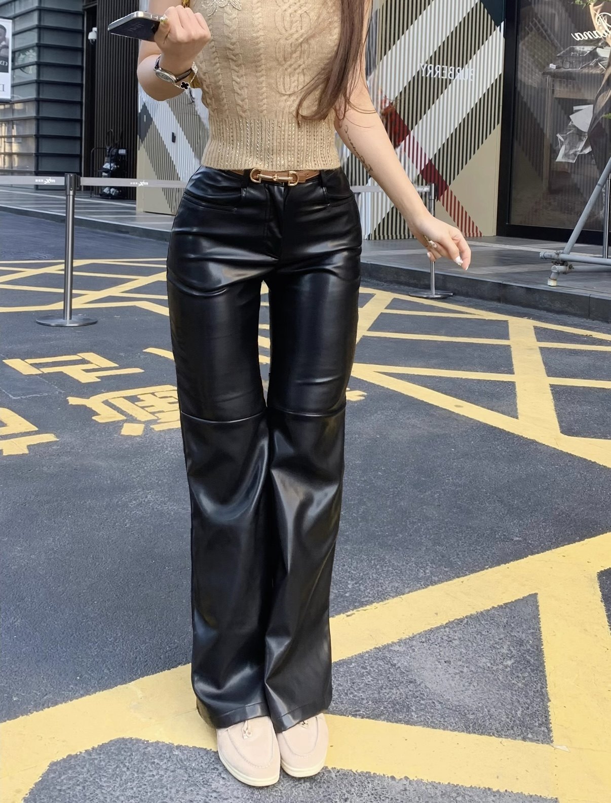 GGQSDZ【皮感神裤】pu皮裤百搭黑色长裤子女冬休闲裤,淘宝优惠券,粉丝福利购,淘宝优惠卷