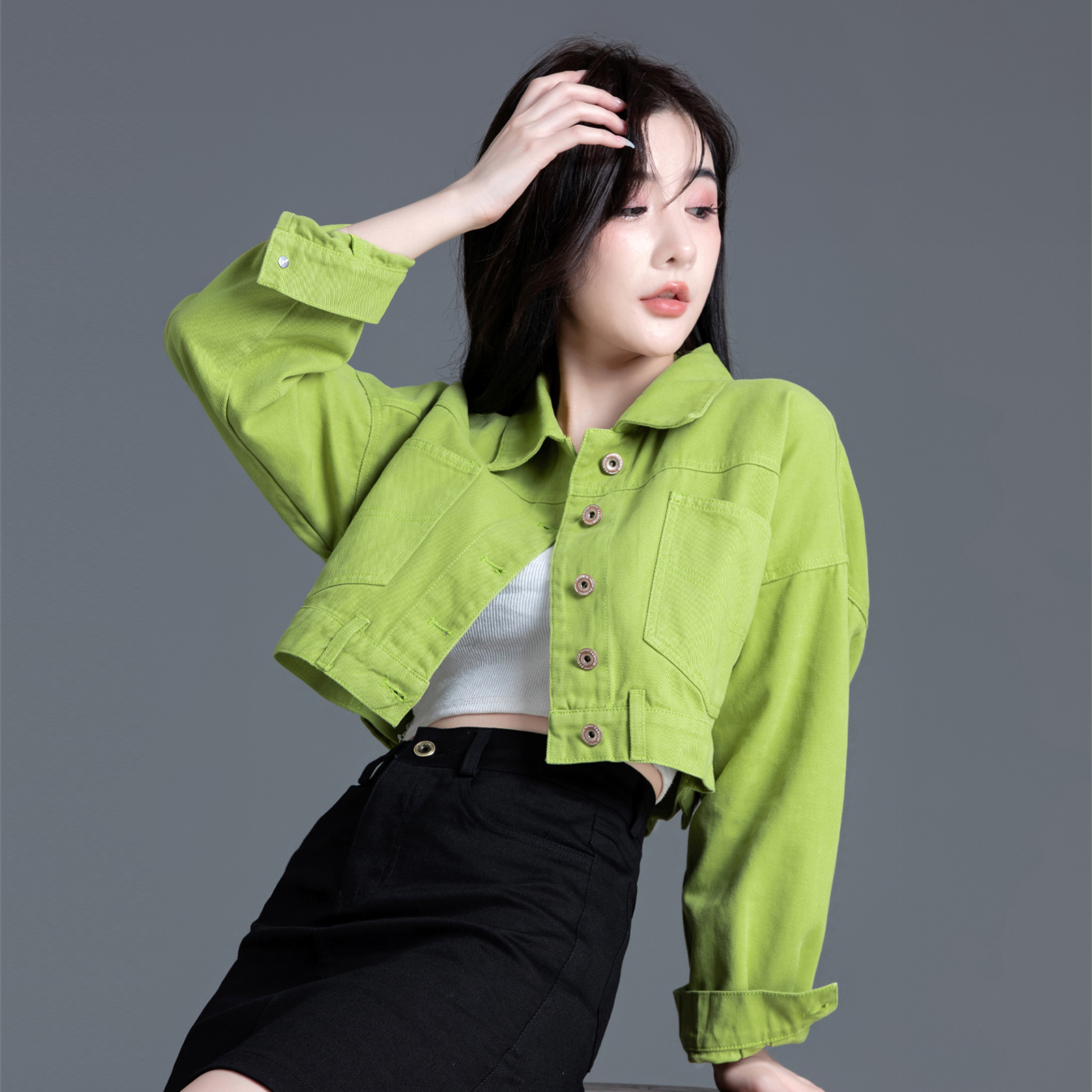 牛油果绿色牛仔外套女春秋2026新款牛仔衣短款小款上衣褂子小个子,淘宝优惠券,粉丝福利购,淘宝优惠卷