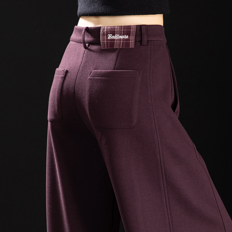 葡萄紫毛呢弯刀裤抓绒裤子女2025新款冬季羊毛裤小个子休闲镰刀裤,淘宝优惠券,粉丝福利购,淘宝优惠卷