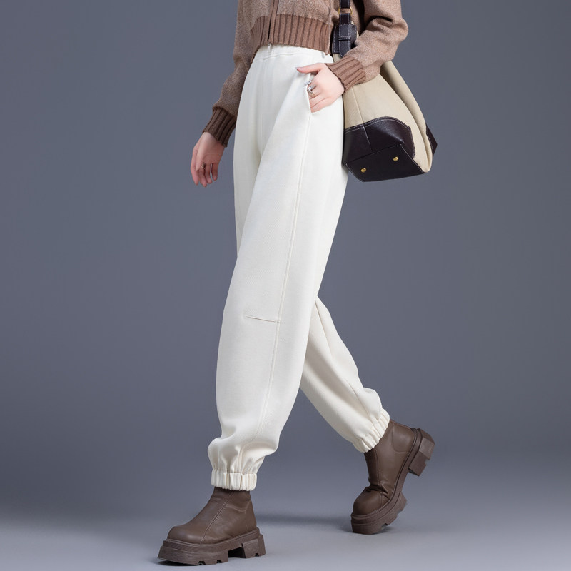 米白色运动裤女2025新款秋冬季束脚裤休闲裤子宽松加绒哈伦裤卫裤,淘宝优惠券,粉丝福利购,淘宝优惠卷