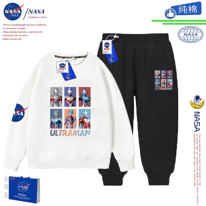 NASA联名男童纯棉套装春秋季新款卡通奥特曼帅气卫衣休闲运动长裤 - 图2