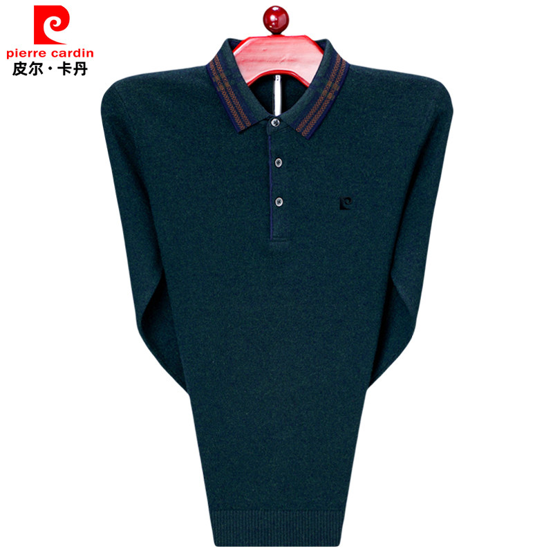 皮尔卡丹翻领羊绒衫男冬季加厚针织衫中年爸爸毛衣羊毛衫男款大码