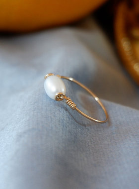 原创设计风包金不褪色珍珠戒指