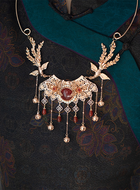 清风集原创古风凤凰和鸣璎珞项圈汉服旗袍国风红色新年节日项链