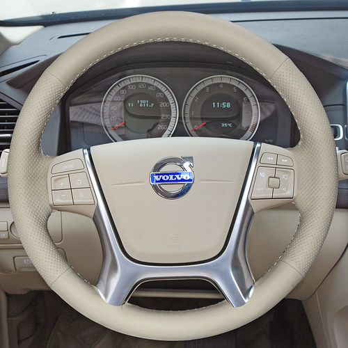 适用老款沃尔沃XC60 S60L S80L改装配件 桃木纹手缝真皮方向盘套 - 图1
