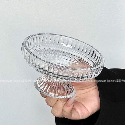 高颜值水果盘小精致冰川玻璃高脚盘糖果零食盘果盘点心甜品盘家用 - 图2