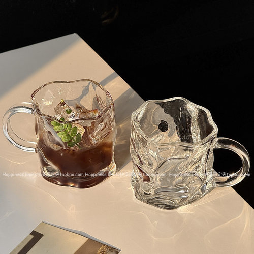高颜值透明玻璃杯带把手家用早餐杯冰美式拿铁咖啡杯牛奶啤酒杯子 - 图2