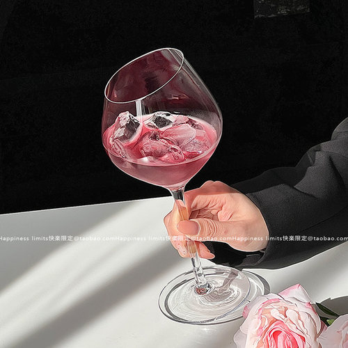 ins网红斜口红酒杯创意高脚杯鸡尾酒杯气泡水杯葡萄酒杯玻璃杯子 - 图2