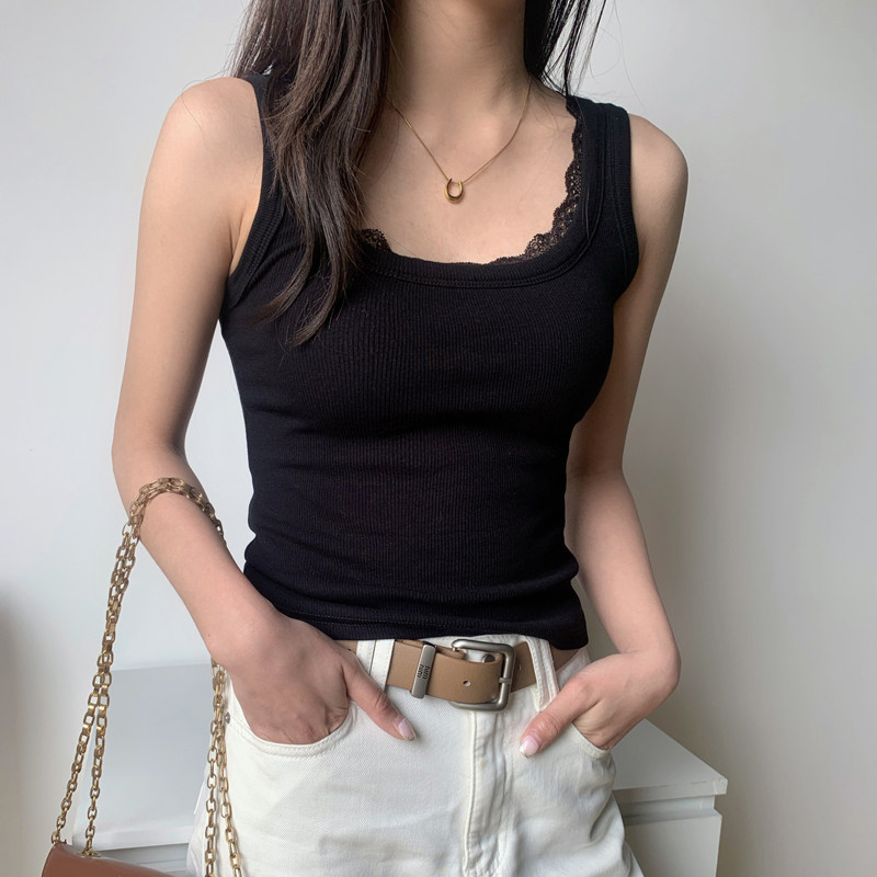 2025春夏白色方领吊带背心女蕾丝拼接设计感上衣纯欲风显瘦打底衫,淘宝优惠券,粉丝福利购,淘宝优惠卷