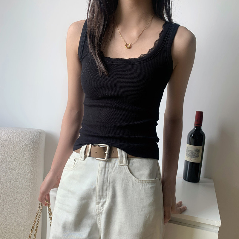 2025春夏白色方领吊带背心女蕾丝拼接设计感上衣纯欲风显瘦打底衫,淘宝优惠券,粉丝福利购,淘宝优惠卷