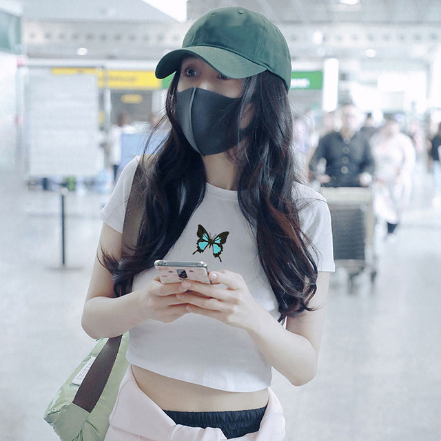 ເສື້ອຍືດ Butterfly 0 summer dress ins super hot high waist exposed navel