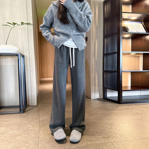 羊羔绒东北棉裤女加绒加长毛呢裤子高个子秋冬季糯米裤羊毛阔腿裤 - 图3