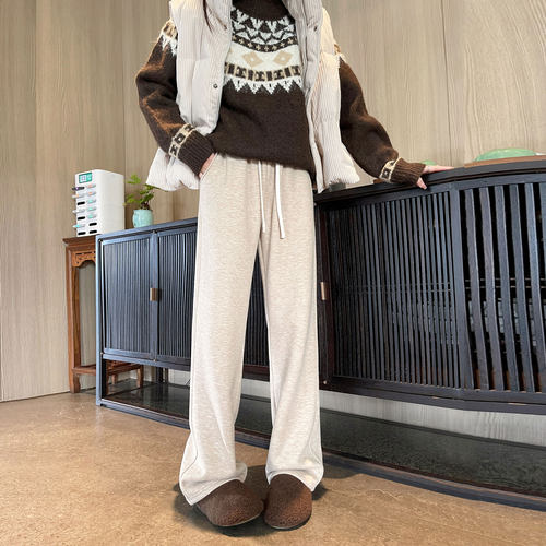 羊羔绒东北棉裤女加绒加长毛呢裤子高个子秋冬季糯米裤羊毛阔腿裤 - 图1