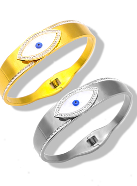 NVOXS跨境恶魔之眼镶钻手镯女通勤气质百搭钛钢眼睛手环卡扣手饰