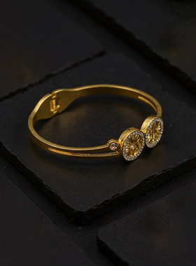 金色生命之树开口钛钢手镯