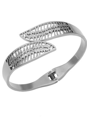 NVOXS简约金色镂空叶子手镯金属不锈钢手链女士适合所有场合佩戴