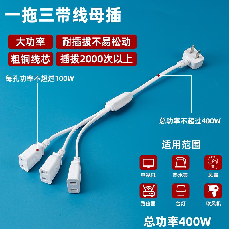 两脚插头带线纯铜一分二母插一拖三拖四母插头监控弱电工程电源线 - 图2
