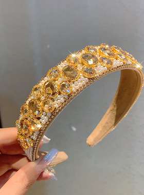 高级感重工超闪水钻珍珠头箍发箍增高颅顶发卡时尚气质百搭发饰品
