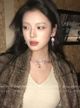 超闪粉色樱花水滴项链高级感轻奢气质锁骨链名媛千金晚礼服颈链女