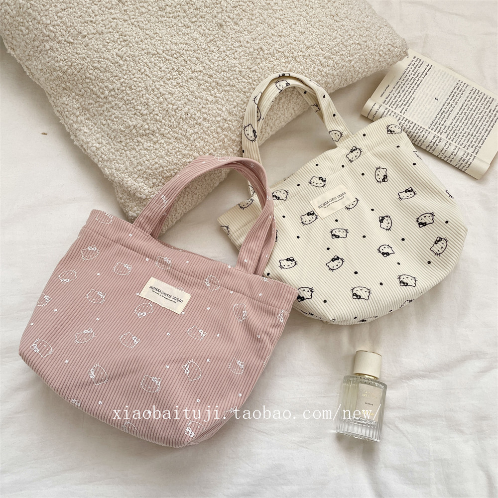 小白兔几 灯芯绒碎花手提包上班简约手提袋午餐便当包外出逛街包,淘宝优惠券,粉丝福利购,淘宝优惠卷