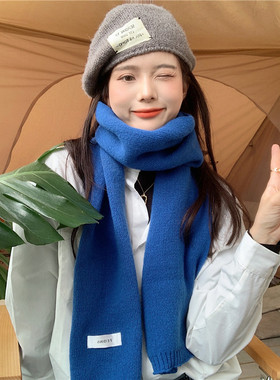 韩风针织纯色学生围巾加厚保暖女