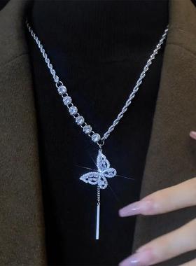 锆石蝴蝶项链女2025年新款潮轻奢小众简约百搭网红嘻哈毛衣链配饰